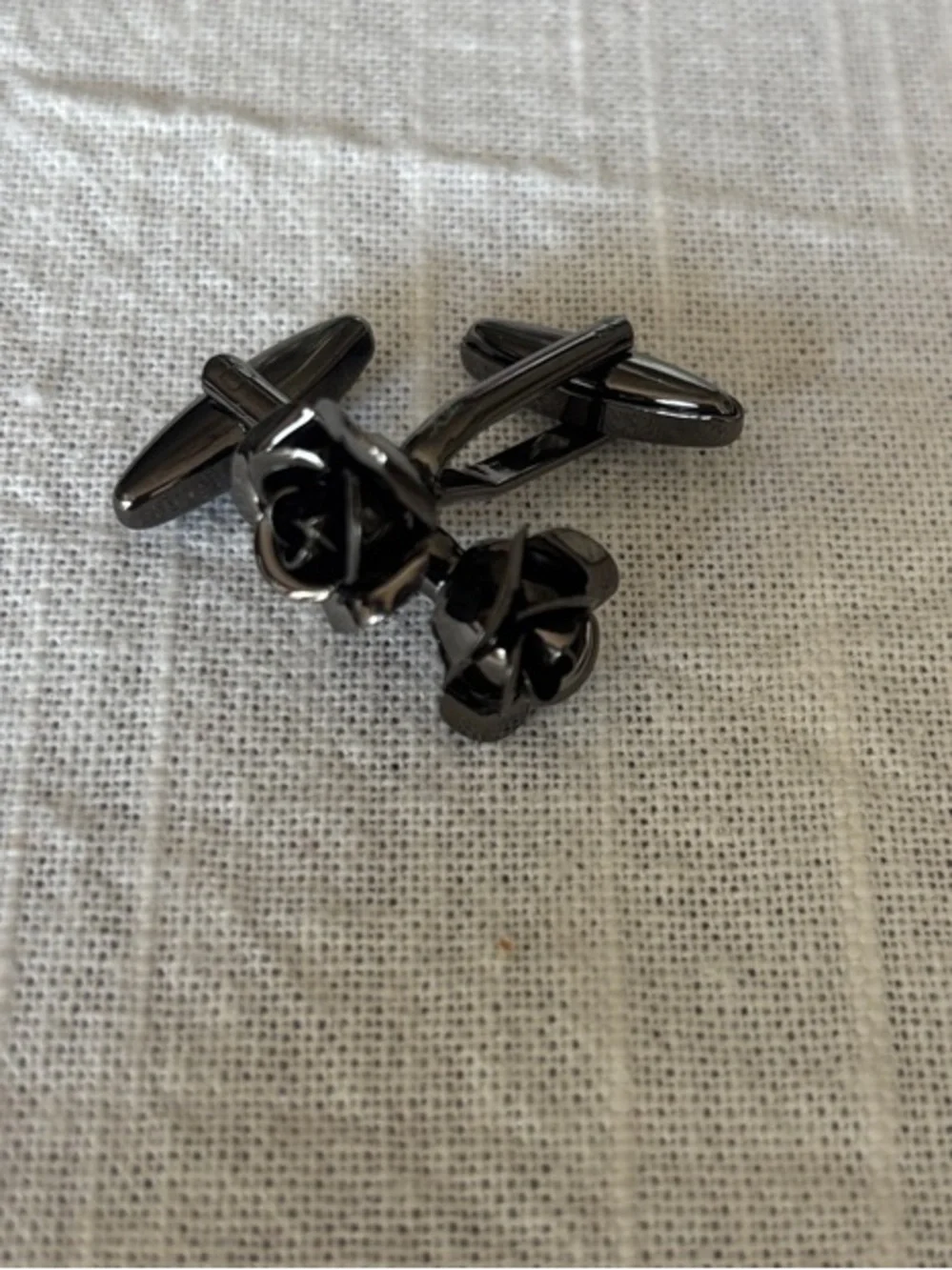Black Rose Cuff Links - Black Metal Pair